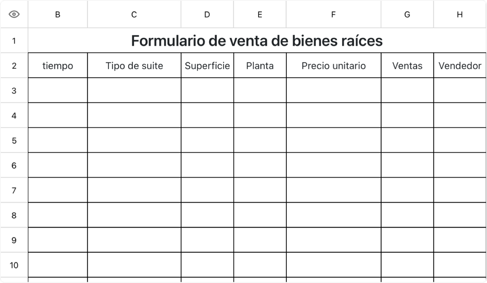 Formulario de venta de bienes raíces